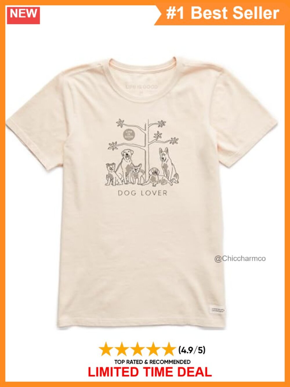 Life is Good Crusher Tee Short Sleeve Cotton Graphic T-Shirt Dog Lover Tree